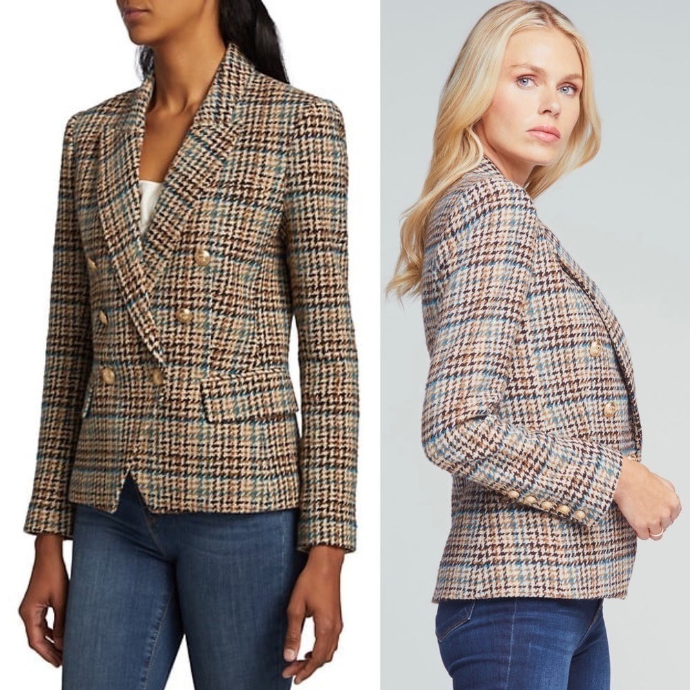 NWT L’AGENCE Kenzie Tweed Plaid Check Double Breasted Wool Academia Blazer 2 - Picture 7 of 16